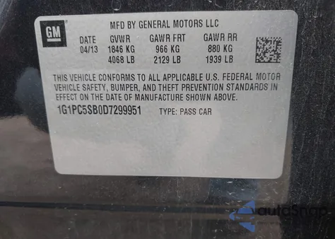 2013 Chevrolet Cruze 1Lt Auto from USA, damaged, VIN 1G1PC5SB0D7299951